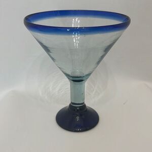 Blue Margarita Glass Hand Blown 4 Cups 6 1/2 In Round 7 3/4 Tall